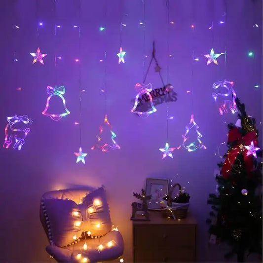 EK-CBSL030  220v/110v Christmas Bell Tree Star Reindeer Christmas Curtain String Light Xmas New Year Holiday Lights Xmas Curtain Light